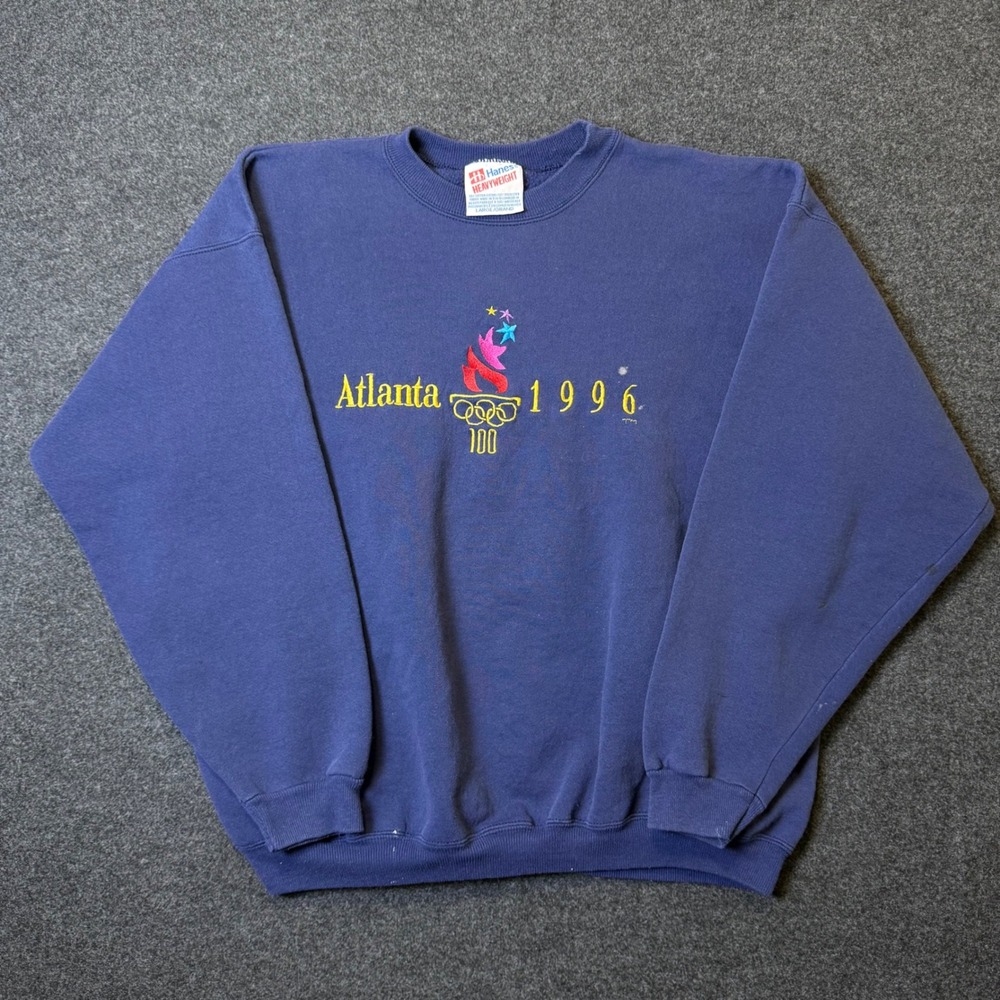 Vintage Sweatshirt Mens Large Blue Atlanta 1996 Olympics Embroidered USA